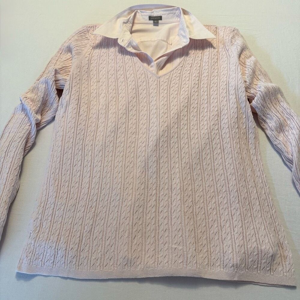 Ann Taylor | Pink Blouse & Cable Knit Sweater Set | Size XL | Layered Tuxedo Top